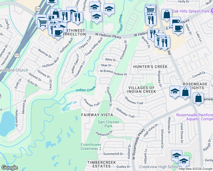 map of restaurants, bars, coffee shops, grocery stores, and more near 1301 Island Dr in Carrollton