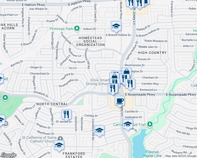 map of restaurants, bars, coffee shops, grocery stores, and more near 3714 Cemetery Hill Road in Carrollton