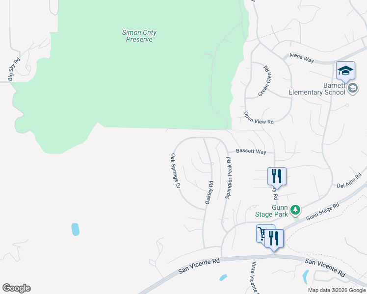 map of restaurants, bars, coffee shops, grocery stores, and more near 16333 Oak Springs Drive in Ramona