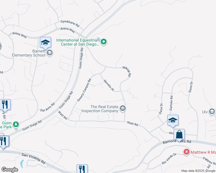 map of restaurants, bars, coffee shops, grocery stores, and more near 24427 Novato Place in Ramona