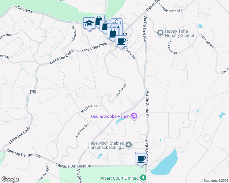 map of restaurants, bars, coffee shops, grocery stores, and more near 16534 La Gracia in Rancho Santa Fe
