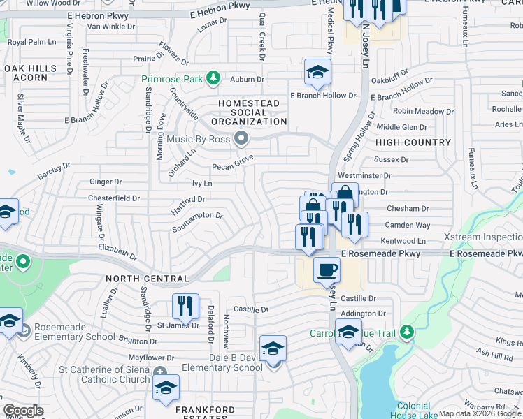 map of restaurants, bars, coffee shops, grocery stores, and more near 3714 Cemetery Hill Road in Carrollton