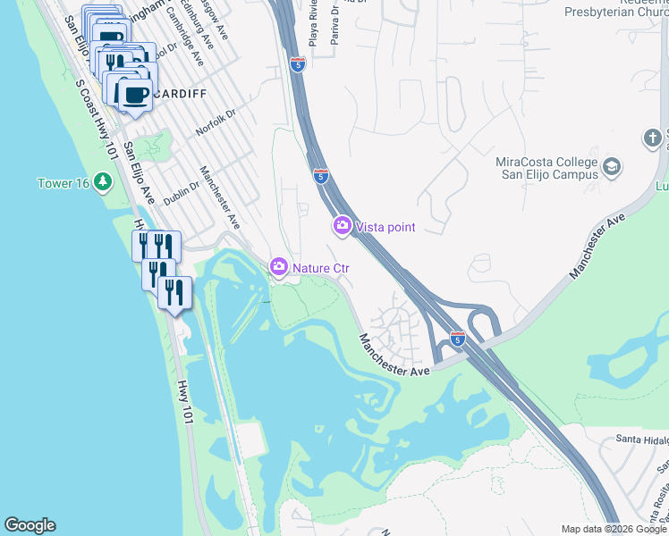 map of restaurants, bars, coffee shops, grocery stores, and more near 2726 Mackinnon Ranch Road in Encinitas