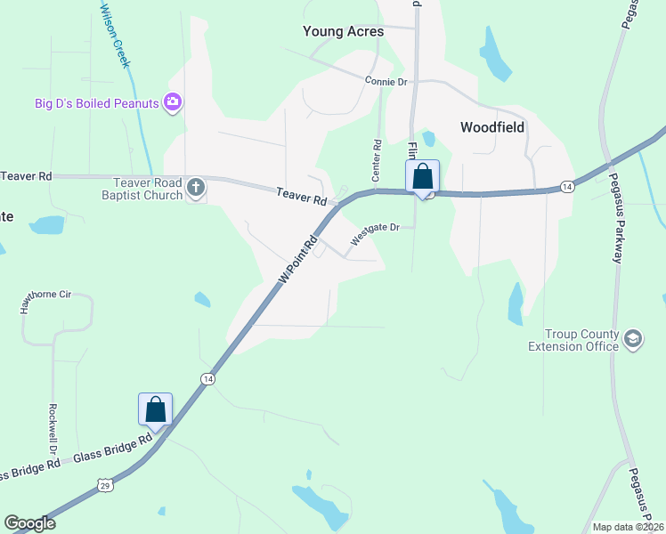 map of restaurants, bars, coffee shops, grocery stores, and more near 120 Westover Trail in LaGrange