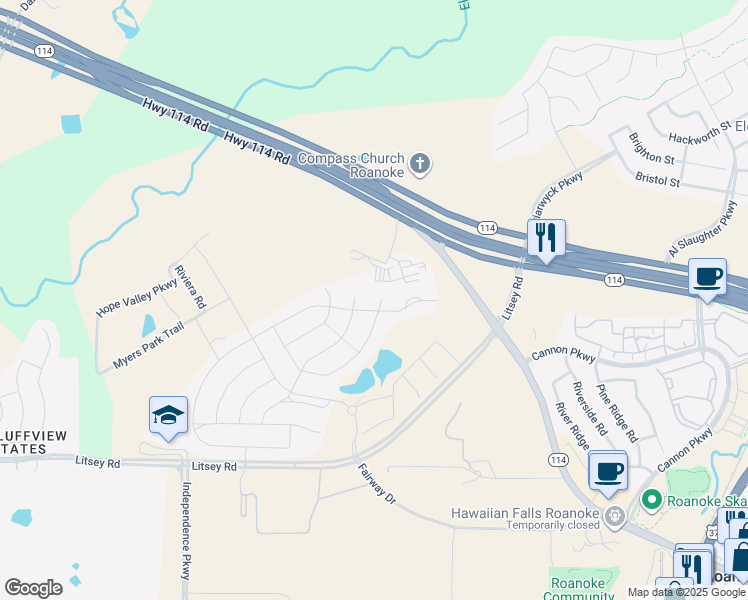 map of restaurants, bars, coffee shops, grocery stores, and more near 1148 Broadmoor Way in Roanoke