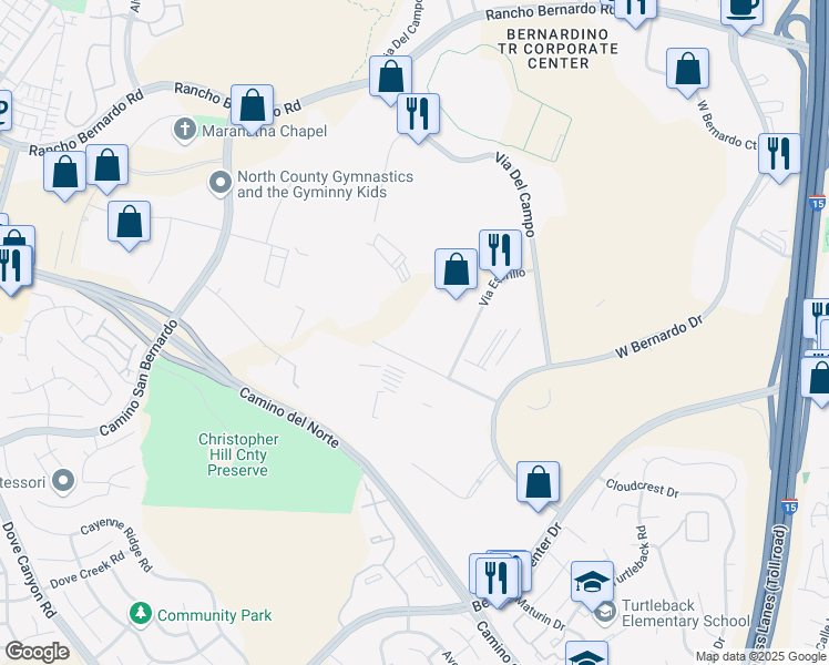 map of restaurants, bars, coffee shops, grocery stores, and more near 10920 Via Frontera in San Diego