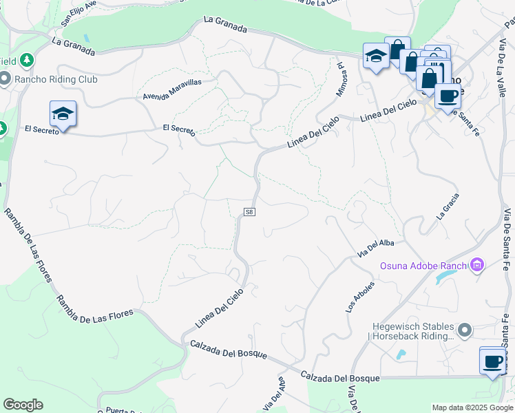 map of restaurants, bars, coffee shops, grocery stores, and more near 5509 Linea Del Cielo in Rancho Santa Fe