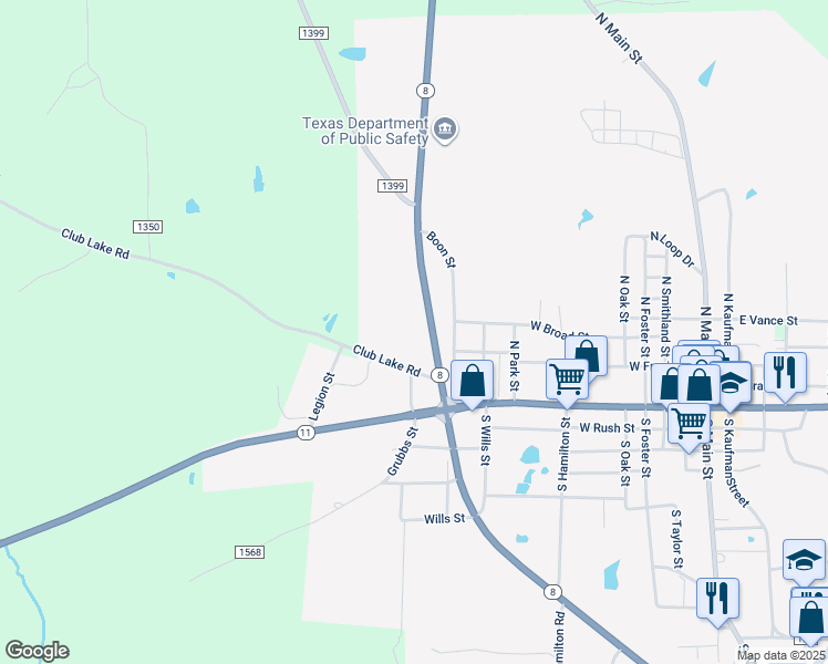 map of restaurants, bars, coffee shops, grocery stores, and more near 305 Texas 8 in Linden