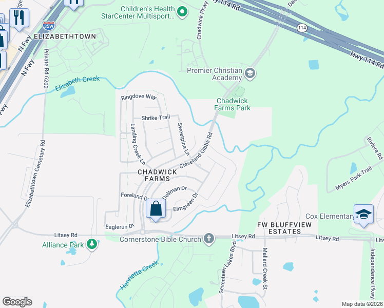 map of restaurants, bars, coffee shops, grocery stores, and more near 15529 Sweetpine Lane in Roanoke