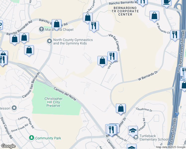 map of restaurants, bars, coffee shops, grocery stores, and more near 10920 Via Frontera in San Diego