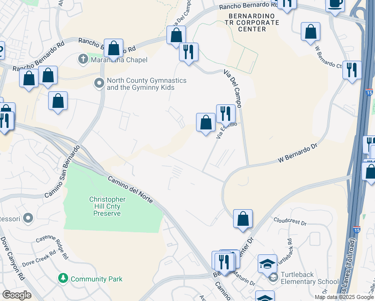 map of restaurants, bars, coffee shops, grocery stores, and more near 10920 Via Frontera in San Diego
