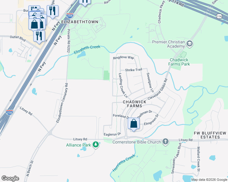 map of restaurants, bars, coffee shops, grocery stores, and more near 15612 Gatehouse Drive in Roanoke
