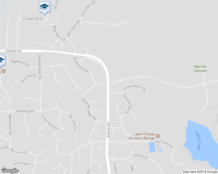 map of restaurants, bars, coffee shops, grocery stores, and more near 16235 Espola Road in Poway