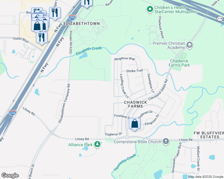 map of restaurants, bars, coffee shops, grocery stores, and more near 15636 Gatehouse Drive in Roanoke