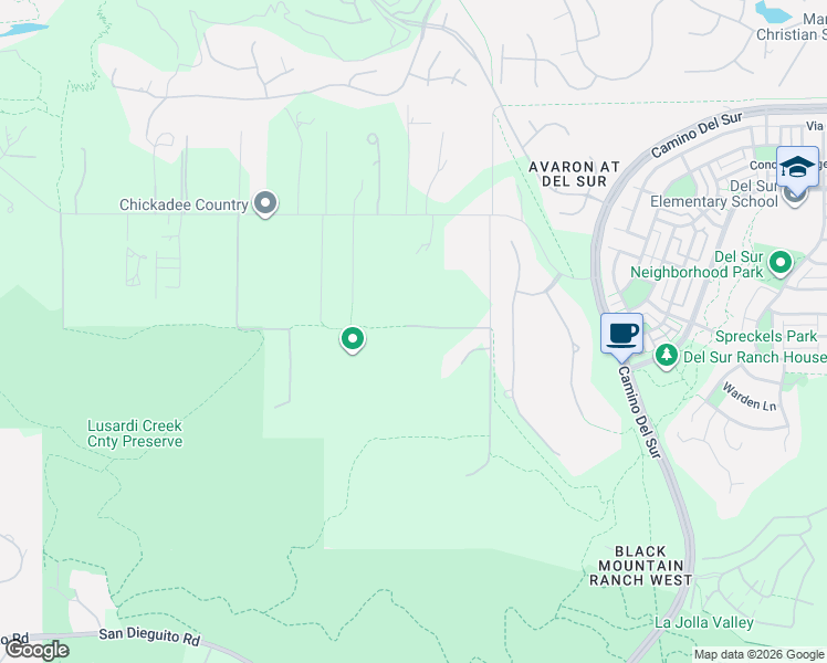 map of restaurants, bars, coffee shops, grocery stores, and more near 8108 Trailside Road in San Diego