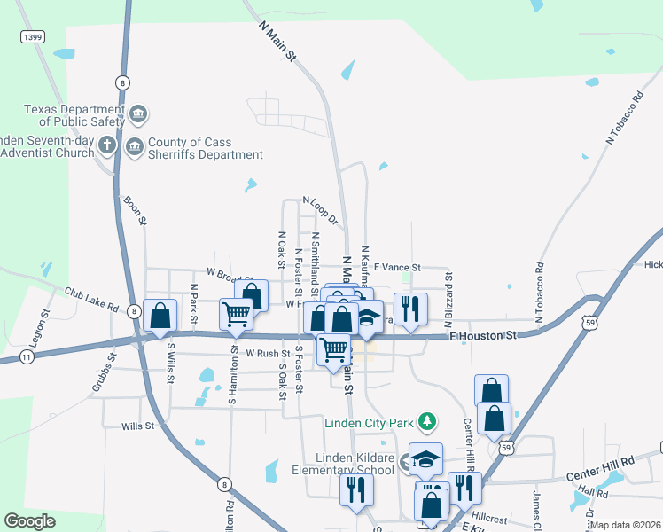 map of restaurants, bars, coffee shops, grocery stores, and more near 600 North Smithland Street in Linden