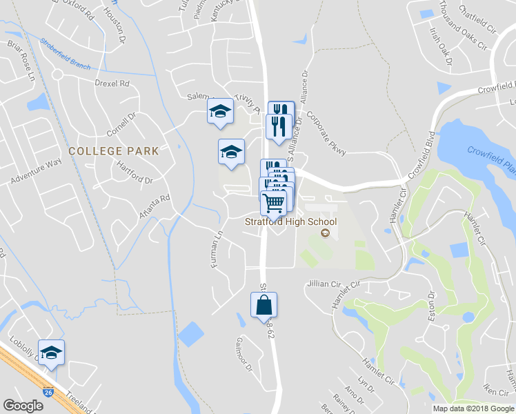 map of restaurants, bars, coffee shops, grocery stores, and more near 49 University Drive in Ladson