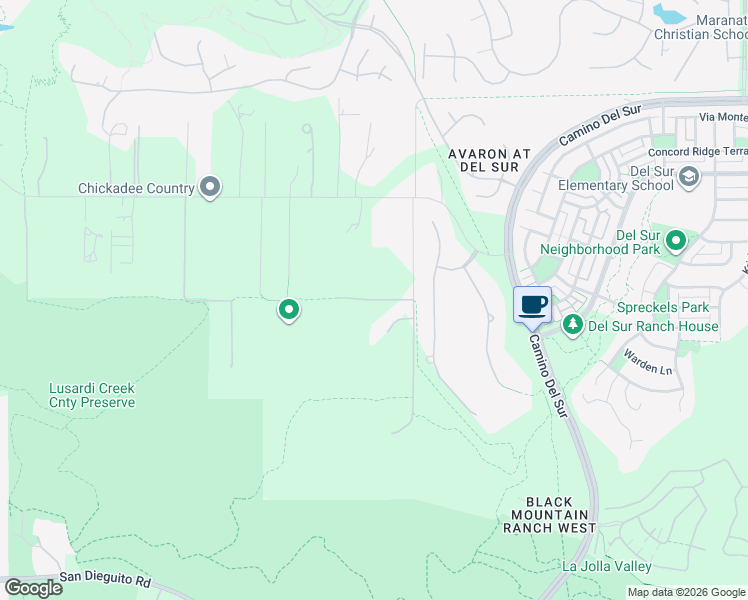 map of restaurants, bars, coffee shops, grocery stores, and more near Trailside Road in San Diego