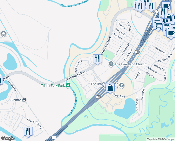 map of restaurants, bars, coffee shops, grocery stores, and more near 2001 Reddenson Drive in Carrollton