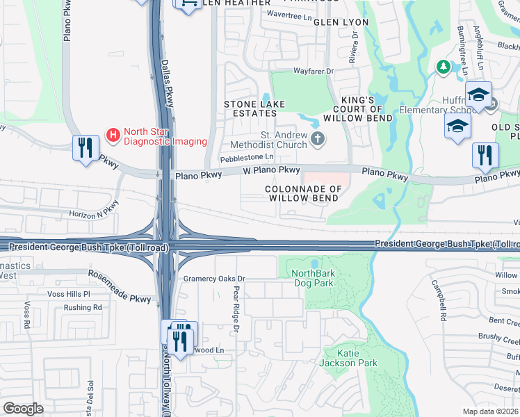 map of restaurants, bars, coffee shops, grocery stores, and more near 5900 West Plano Parkway in Plano