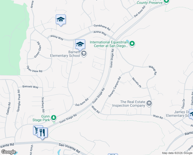map of restaurants, bars, coffee shops, grocery stores, and more near 24146 Majella Drive in Ramona