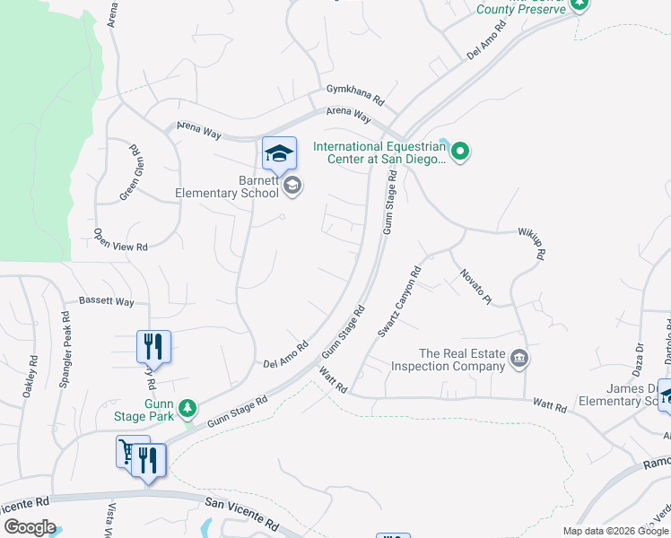map of restaurants, bars, coffee shops, grocery stores, and more near 24146 Majella Drive in Ramona