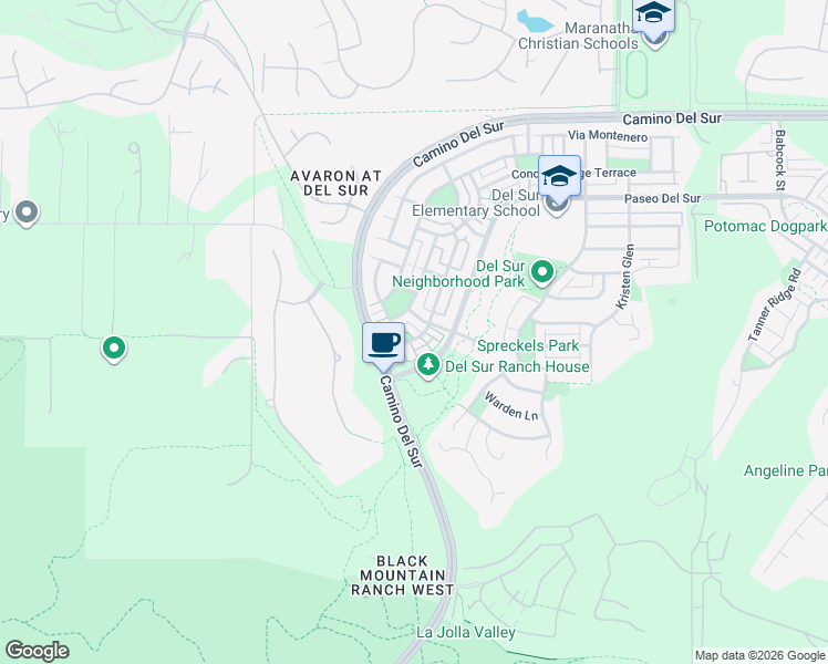 map of restaurants, bars, coffee shops, grocery stores, and more near 15474 Bristol Ridge Terrace in San Diego