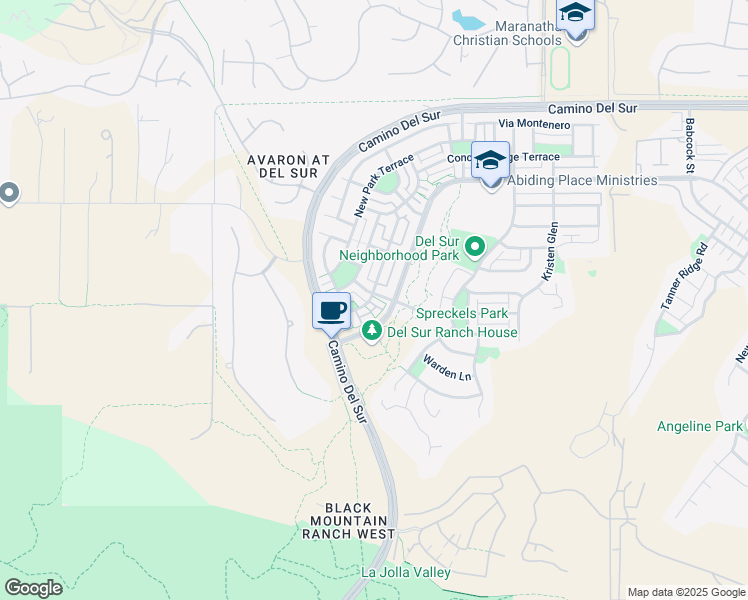 map of restaurants, bars, coffee shops, grocery stores, and more near 15499 Bristol Ridge Terrace in San Diego