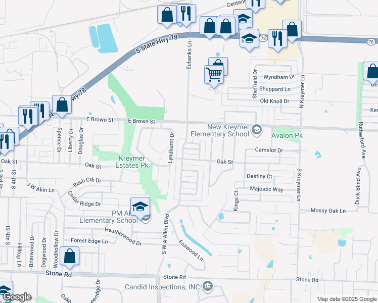 map of restaurants, bars, coffee shops, grocery stores, and more near 1052 Fairview Drive in Wylie