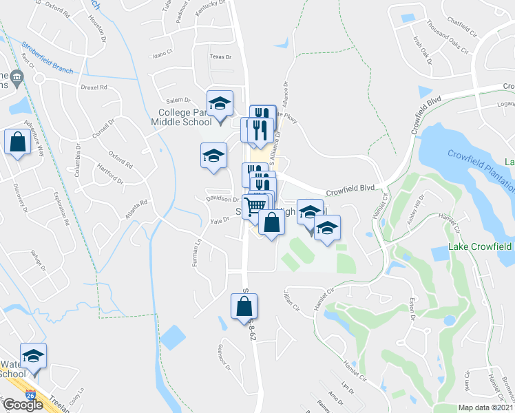 map of restaurants, bars, coffee shops, grocery stores, and more near 971 Crowfield Boulevard in Goose Creek