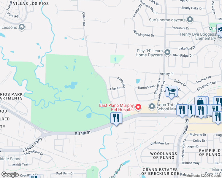 map of restaurants, bars, coffee shops, grocery stores, and more near Sheila Ave in Murphy