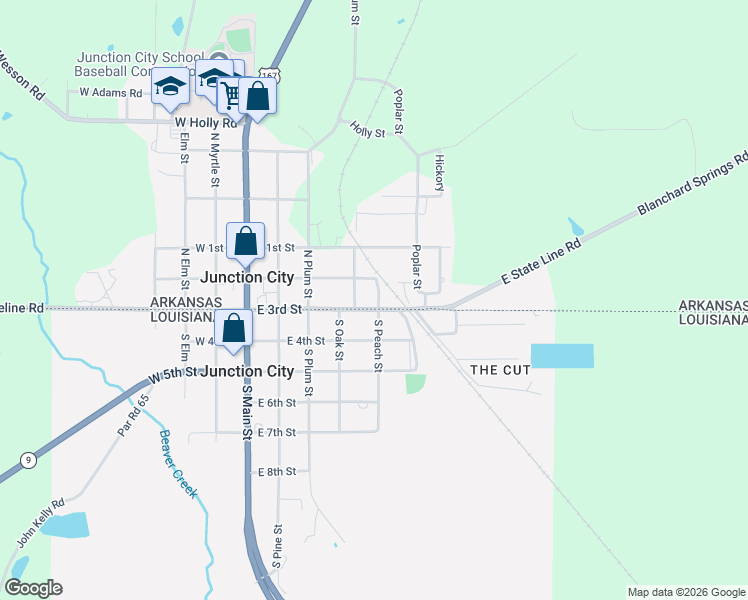 map of restaurants, bars, coffee shops, grocery stores, and more near 412 East 3rd Street in Junction City