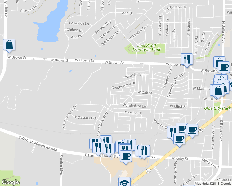 map of restaurants, bars, coffee shops, grocery stores, and more near 804 Andersonville Lane in Wylie