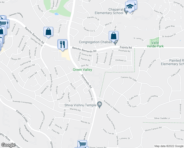 map of restaurants, bars, coffee shops, grocery stores, and more near 34 Caminito Vecinos in San Diego