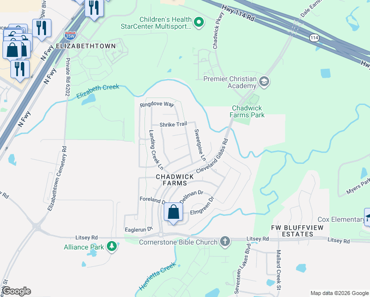 map of restaurants, bars, coffee shops, grocery stores, and more near 15532 Mayflower Trail in Roanoke