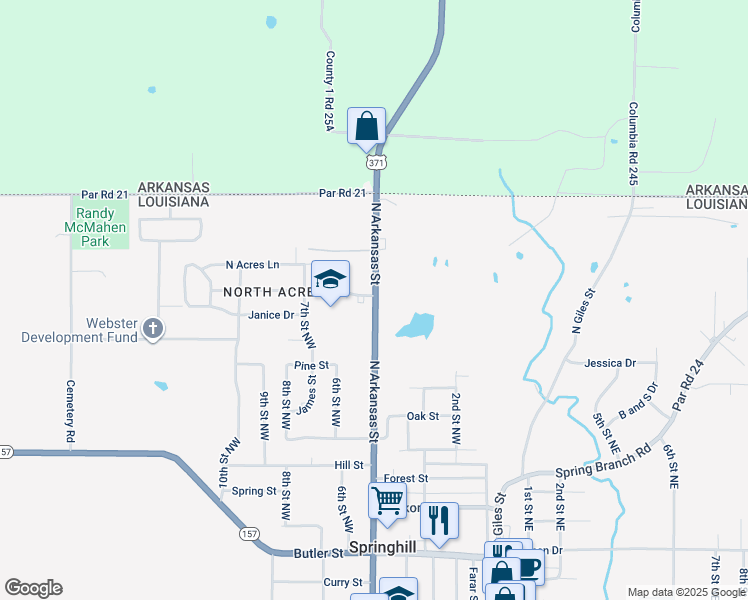 map of restaurants, bars, coffee shops, grocery stores, and more near 505 Herrington Drive in Springhill