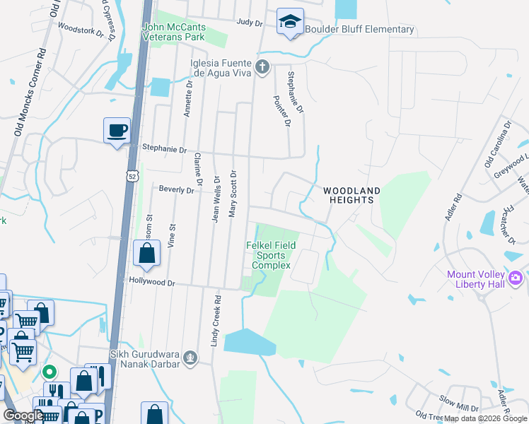 map of restaurants, bars, coffee shops, grocery stores, and more near 105 Water Oak Drive in Goose Creek
