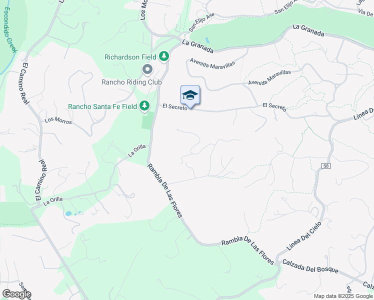 map of restaurants, bars, coffee shops, grocery stores, and more near 5002 El Acebo in Rancho Santa Fe