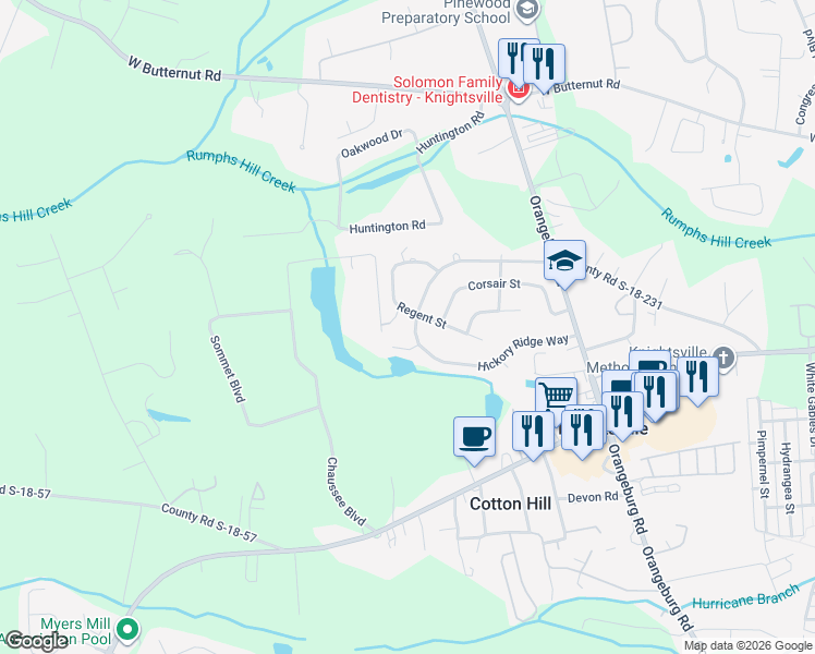 map of restaurants, bars, coffee shops, grocery stores, and more near 300 Jennings Drive in Summerville