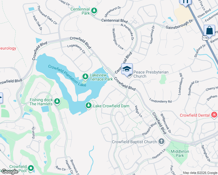 map of restaurants, bars, coffee shops, grocery stores, and more near 113 Deerfield Drive in Goose Creek