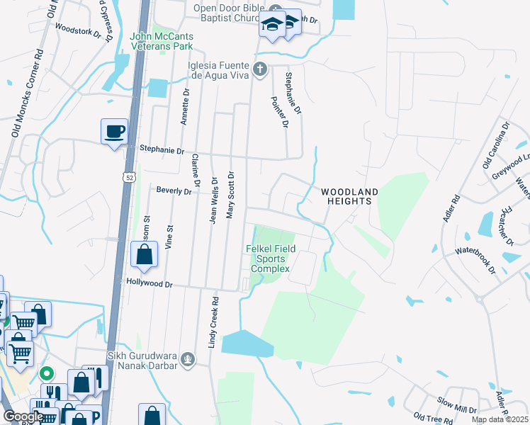 map of restaurants, bars, coffee shops, grocery stores, and more near 105 Water Oak Drive in Goose Creek