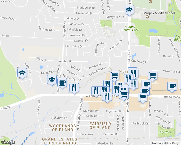 map of restaurants, bars, coffee shops, grocery stores, and more near 317 Elizabeth Trail in Murphy