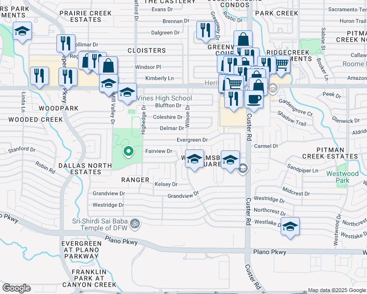 map of restaurants, bars, coffee shops, grocery stores, and more near 1209 Wilson Drive in Plano