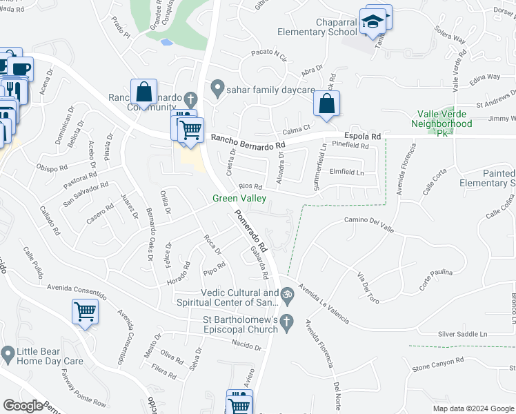 map of restaurants, bars, coffee shops, grocery stores, and more near 34 Caminito Vecinos in San Diego