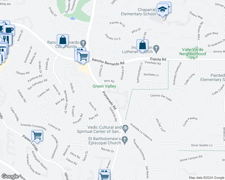 map of restaurants, bars, coffee shops, grocery stores, and more near 34 Caminito Vecinos in San Diego