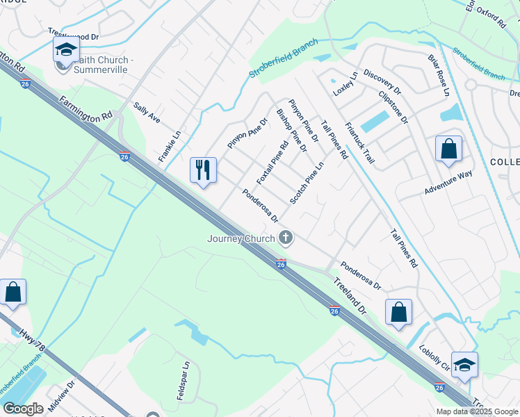 map of restaurants, bars, coffee shops, grocery stores, and more near 178 Ponderosa Drive in Ladson