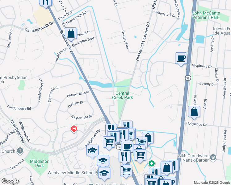 map of restaurants, bars, coffee shops, grocery stores, and more near 133 Foxborough Road in Goose Creek