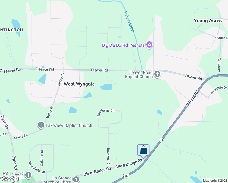 map of restaurants, bars, coffee shops, grocery stores, and more near 425 Teaver Road in LaGrange