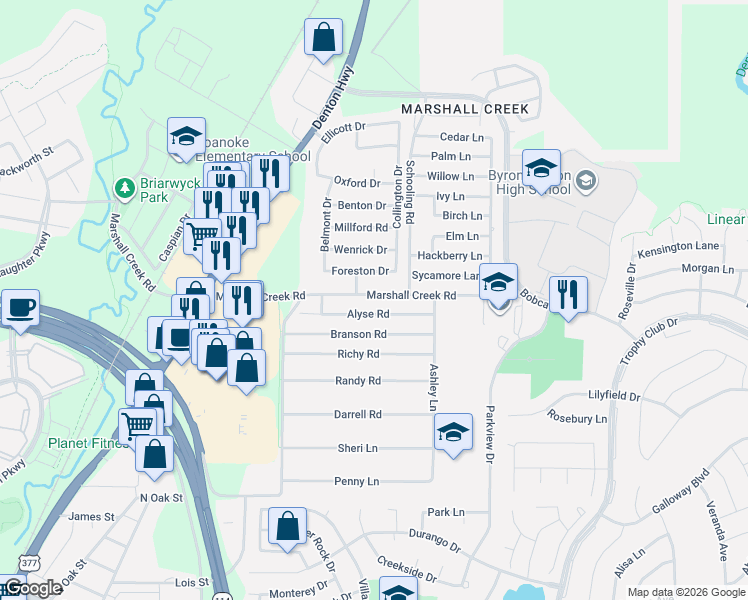 map of restaurants, bars, coffee shops, grocery stores, and more near 323 Marshall Creek Road in Roanoke