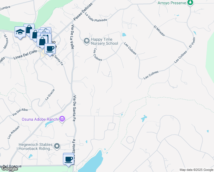 map of restaurants, bars, coffee shops, grocery stores, and more near 16630 El Zorro Vista in Rancho Santa Fe